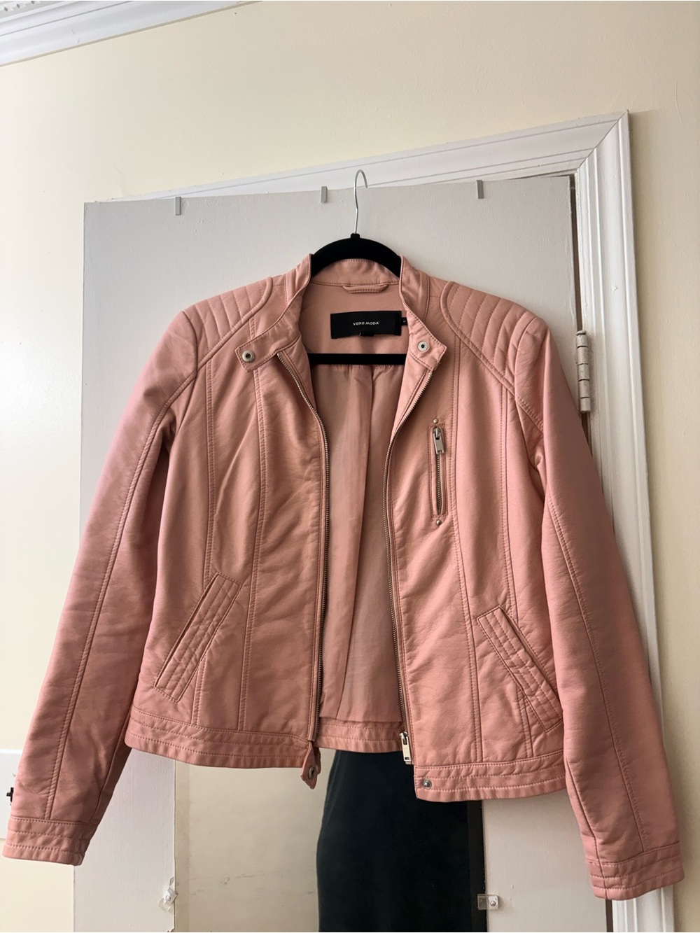 Vero Moda Dusty Pink Faux Leather Moto Jacket
